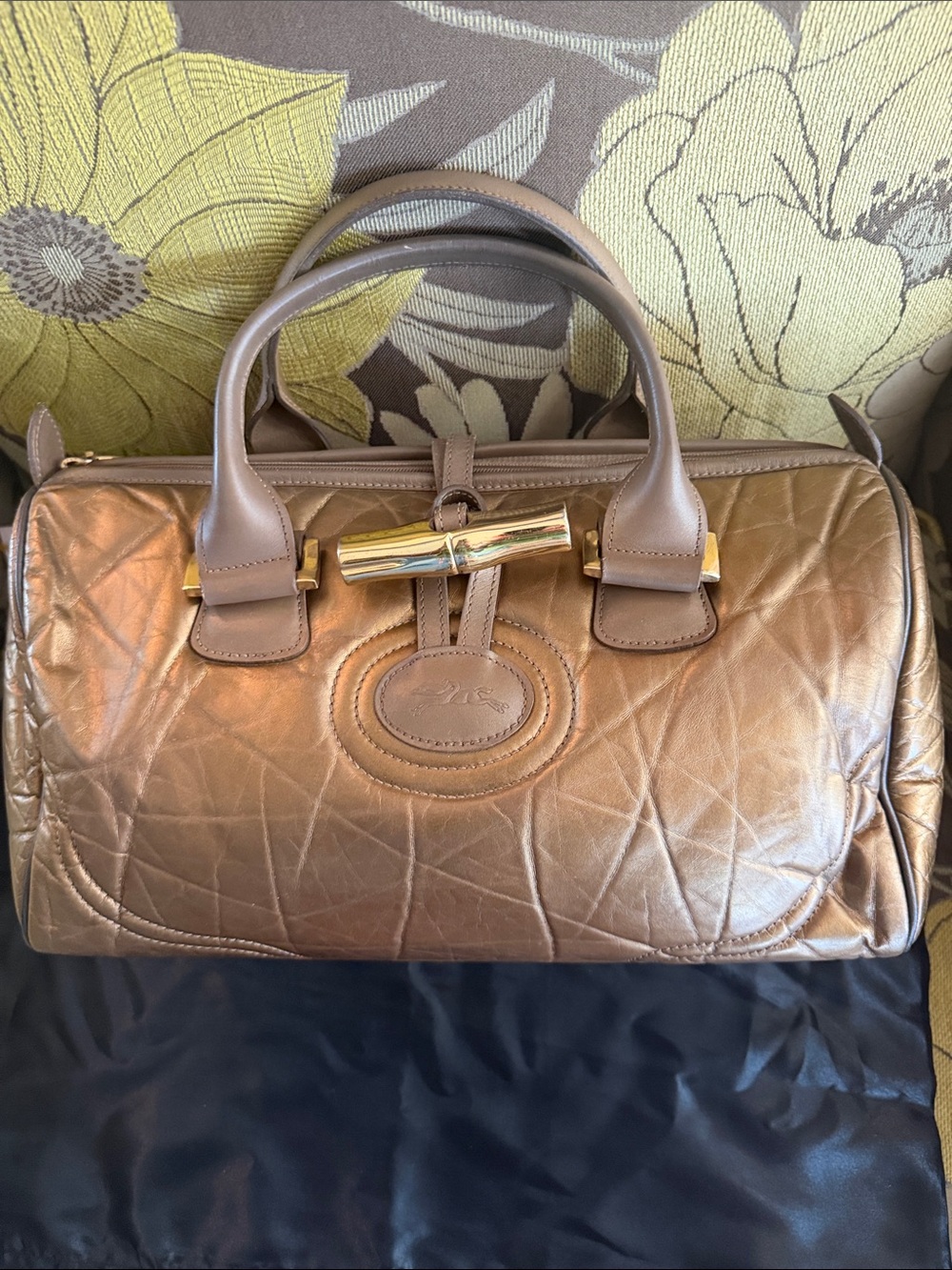 Longchamp Bronze Metallic Quilted Satchel-Excellent condition